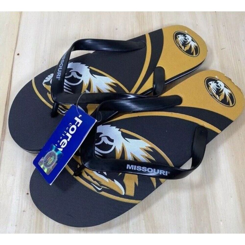 Missouri Tigers NCAA Team Name Logo Flip Flops New‎ Size Large Mens 9-10